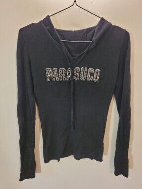 Parasuco Vintage Y2k Black Hooded Sweatshirt with Embellished Logo - S
